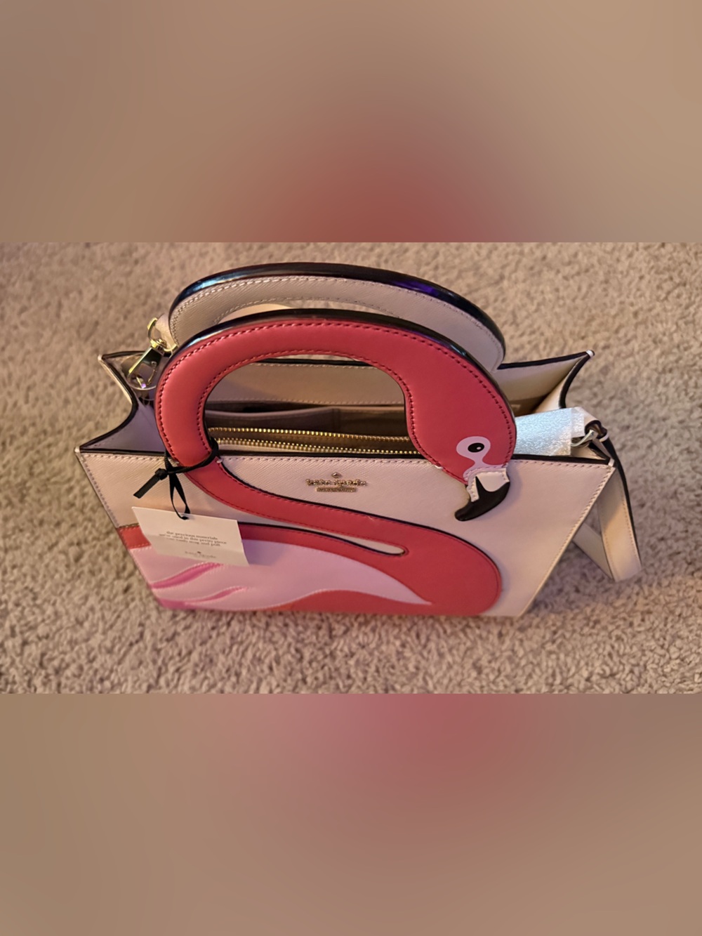 kate spade Pink Flamingo bleach bone by the pool flamingo sam Applique Satchel - Picture 4 of 6